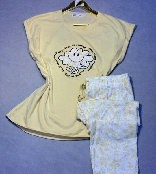 Pyjama d'été "Eliza" – Style "Keep on Smiling" (Rose / Jaune)
