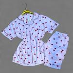 Pyjama Femme Blanc à Motif Cœurs Rouges
