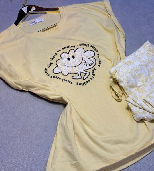 Pyjama d'été "Eliza" – Style "Keep on Smiling" (Rose / Jaune)